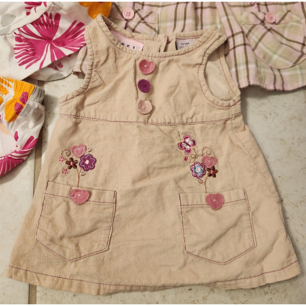 Baby Girl Dress Bundle 0-3 Months Floral Plaid Corduroy 3 Dresses - Picture 2 of 4
